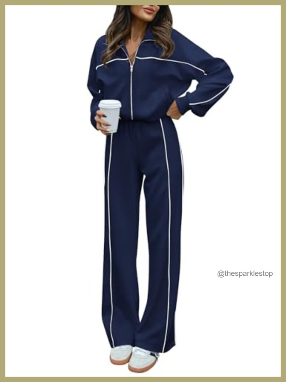 Women 2 Piece Sweatsuit Zip Up Sweatshirt & Wide Leg Pants Lounge Set
